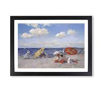 At The Seaside by William Merritt Chase Framed Print | A2 Black Framed Wall Art | Ready to Hang | Modern Beach Picture | Living Room Bedroom Lounge Office