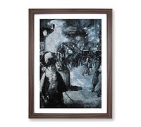 At The Train Station By Lesser Ury Classic Painting Framed Print | A3 Walnut Framed Wall Art | Ready to Hang | Classic Vehicle Picture | Living Room Bedroom Lounge Office