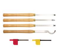 AT04 Carbide Tipped Wood Turning tools Lathe set Rougher Detailer Finisher Swan Neck Hollower with Solid Wood Handle and Diamond Round Square Carbide Inserts 4pcs