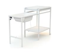 AT4 - Changing Table with Bath Essentiel White | Unfolded Dimensions (L x W x H): 148 x 58 x 94 cm | Folded Dimensions (L x W x H): 76 x 58 x 94 cm | Table with Wheels | with Drain Hose
