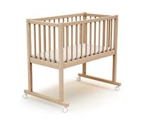 AT4 - Cradle 40x80 NOA Raw Beech Crib | 86 x 58.5 x 80 cm | Mattress Included 40x80x5cm | 4 Multidirectional Wheels | Easy to Move