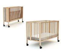 AT4 - Professional folding baby bed 60x120 cm FLOW Varnished beech | Solid wood | Sleep CONFORT | Slatted base | Easy storage | Mattress location | Foldable | Childminder