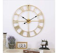ATAAY Large Outdoor Garden Wall Clock Big Roman Numerals Giant Open Face Metal Golden wrought iron wall clock-16 inch/40cm