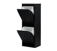 Atahome Recycling Bins for Kitchen Metal Slim Trash Bin Cabinet 2 Bins Plastic Buckets with Metal Handles, 2x15 Litres Bin Divider Storage Organiser, Sturdy Rubbish Bin Aphrodisias 2 Drawer (Black)