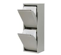 Atahome Recycling Bins for Kitchen Metal Slim Trash Bin Cabinet 2 Bins Plastic Buckets with Metal Handles, 2x15 Litres Bin Divider Storage Organiser, Sturdy Rubbish Bin Aphrodisias 2 Drawer (Grey)