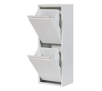 Atahome Recycling Bins for Kitchen Metal Slim Trash Bin Cabinet 2 Bins Plastic Buckets with Metal Handles, 2x15 Litres Bin Divider Storage Organiser, Sturdy Rubbish Bin Aphrodisias 2 Drawer (White)