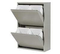 Atahome Recycling Bins for Kitchen Metal Slim Trash Bin Cabinet 4 Bins Plastic Buckets with Metal Handles, 4x15 Litres Bin Divider Storage Organiser, Sturdy Rubbish Bin Didyma 2+2 Drawer (Grey)