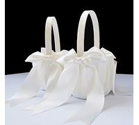 ATAILOVE 2 PCS Flower Girl Baskets Set- Cute Cherish Wedding Flower Baskets (Ivory)