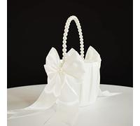 ATAILOVE Flower Girl Basket with Pearl Handle, Ivory Fariy Wedding Baskets for Flower Girls