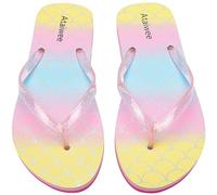 Ataiwee Girl's Flip Flops, Beach Poolside Slip On Printed Colorful Comfortable Little Kid & Big Kid 's Slide Sandals.(2005001-3,PK/SC,4)