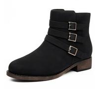 Ataiwee Women's Round Toe Ankle Booties, Low Chunky Heel Adjustable Buckle Side Zip Non-Slip Casual Short Boots.Black,Size 8