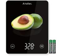 Ataller Digital Food Scale, Tempered Glass Panel, 10Kg/22lb Capacity, Kitchen Weighing Scales with LED Display and 1g Increments for Baking, Cooking, Keto and Meal Prep, Black