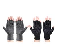 Atan 2Pairs Anti-Slip Fingerless Ultimate Relief Arthritis Compression Gloves with Silicone Dots | Therapeutic Wrist Support for Pain Relief, Hand Fatigue & Rheumatoid | 1Pair Black & 1Pair Grey (L)