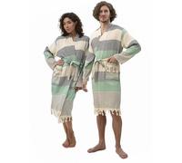 ATANI Luxury 100% Turkish Cotton Bath Robes for Women & Men, Soft Plush Waffle Robe, Absorbent & Lightweight, Green-black, Medium