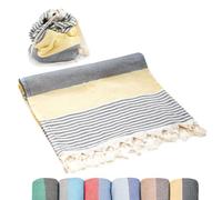 ATANI Turkish Beach Towel (71x39 Inches), Converts to a Bag, Oversized 100% Cotton Bath Towels Lightweight Quick-Dry Beach Blanket for Travel, Picnic, Camping, Yoga and Pool (Black x Yellow)