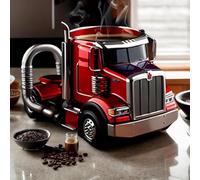 Ataoyus Handcrafted Truck Coffee Mug, Semi-Truck Ceramic Coffee Cup, Semi Truck Shaped, White Ceramic, Resin, Stainless Steel, 11oz, Large, Novelty Coffee Mugs
