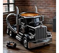 Ataoyus Handcrafted Truck Coffee Mug, Semi-Truck Ceramic Coffee Cup, Semi Truck Shaped, White Ceramic, Resin, Stainless Steel, 11oz, Large, Novelty Coffee Mugs