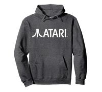 Atari Vintage Games White Logo Classic Gaming Fun Style Pullover Hoodie, Adult Unisex, Dark Heather Grey, Small