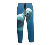 Atasc Swimming Polar Bear Men's Sports Sweatpants Print Drawstring Jogger Pants Trousers with Pockets
