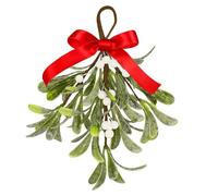ataseat Mistletoe Decoration - Red & White Christmas Hanging Ornament, Kissing Ball with Dry Leaf, Perfect for Doorway, Tree or Wedding Decoration