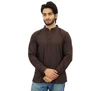 Atasi Ethnic Men's Short Kurta Dark Brown Mandarin Collar Cotton Shirt-Medium
