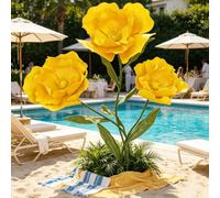 ATAVSADN Giant Artificial Flowers Decorations with Stand 3Pcs Large Flower Decor for Party, Wedding, Art Gallery, Shop Window Display Yellow,One Size