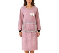 ATAVSADN Women Kitchen Apron with Zippered Pocket Long Sleeves Apron for Cooking Baking Cleaning Work Pink,One Size