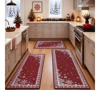 AtawLege 3 Pcs Snowflake Christmas Kitchen Rugs Set, Kitchen Mats for Floor | Red, Anti Fatigue, Waterproof, Non Slip, Oil Resistant, PVC, for Sink Laundry Winter Holiday Decor, 17"x29"+17"x47"+17"x59"