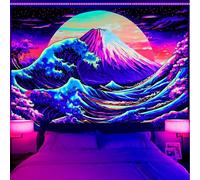 AtawLege Blacklight The Great Wave Tapestry UV reactive Japanese Ocean Sea Wave Tapestries Vintage Aesthetic Tapestry Mountain Sunset Tapestry Wall Hanging for Room(51.2 x 59.1 inches)