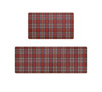 AtawLege Christmas Kitchen Rugs Set of 2, Tartan Plaid Kitchen Mat Non Slip | Anti Fatigue, Waterproof, Oil Resistant, Cushioned Memory Foam, for Floor Laundry Winter Holiday Decor, 17''x29''+17''x47''