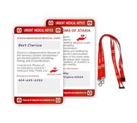 Ataxia Medical Card with Writable Panel and Patterned Lanyard Emergency Contact Card