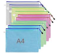 ATB-Foger 10 Pack Mesh Zipper Pouch Document Bag a4 Waterproof Plastic Folders A4 Zip Wallet Zipper Bags for School Office Homework Travel Storage Bags(10 Colors)
