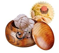 ATB-GIFT Wooden Yarn Bowl, Yarn Bowls for Knitting, Handmade Yarn Holder Bowl with lid for Crochet Knitting Home Decor(16 * 7CM)