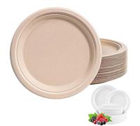 ATBEAMEN 100Pack Disposable Paper Plate Heavy Duty Paper Plates 7 inch,Extra Strength Brown Disposable Paper Plate hot food Super Rigid Strong Plates Bagasse Plates 18cm Christmas,Birthday,Picnic,BBQ