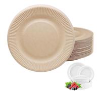 ATBEAMEN 100Pack Disposable Paper Plate Heavy Duty Paper Plates 7 inch,Extra Strength Brown Disposable Paper Plate for hot food Super Rigid Strong Plates Bagasse Plates 18cm for Christmas,Birthday,Picnic,BBQ