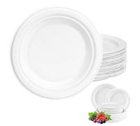ATBEAMEN 100Pack Disposable Paper Plate Heavy Duty Paper Plates 7 inch,Extra Strength White Disposable Paper Plate for hot food Super Rigid Strong Plates Bagasse Plates 18cm for Christmas,Birthday,Picnic,BBQ