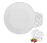 ATBEAMEN 100Pack Disposable Paper Plate Paper Plates 7 inch,Extra Strength White Disposable Paper Plate for hot food Super Rigid Strong Plates Bagasse Plates 18cm for Christmas,Birthday,Picnic,BBQ