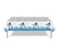 ATBEAMEN 130x220cm Ocean Sea Table Cloth-Shark Ocean Waves Party Table Covers Plastic TableCloth,Blue Ocean Waves Rectangular Table Covers Baby Shower Party Kids,Boys Birthday Party Table Cloth Decor