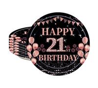 ATBEAMEN 16pcs Black Rose Gold 21st Birthday Paper Plates, 7" & 9" Round Disposable Eco-friendly & Recyclable Birthday Tableware for Her, Girls, 21st Gifts & Parties