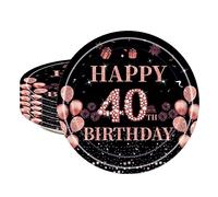 ATBEAMEN 16pcs Black Rose Gold 40th Birthday Paper Plates, 7inch, Eco-friendly, Disposable, BPA-free, Perfect for Parties & Decorations