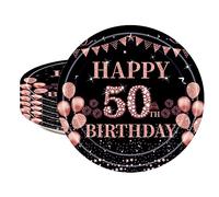 ATBEAMEN 16pcs Black Rose Gold 50th Birthday Paper Plates 9inch Party Table Decor, Women 9'' Tableware, Happy Tableware Plate for Her, Women, Supplies