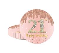 ATBEAMEN 16pcs Rose Gold 21st Birthday Paper Plates 7 inch Party Table Decor, Girls 7'' Tableware, Happy Tableware Plate for Her, Girls, Gifts Supplies