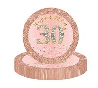 ATBEAMEN 16pcs Rose Gold 30th Birthday Paper Plates 9inch 30th Party Table Decor,30th Women Birthday Party Paper Plates 9" Tableware,Happy 30th Birthday Tableware Plate for Her,Women,30th Party Supplies
