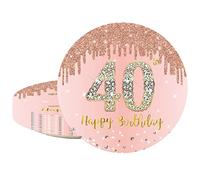 ATBEAMEN 16pcs Rose Gold 40th Birthday Paper Plates, 7 inch, Eco-friendly, Disposable, Round, Dinner Plates