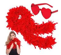 ATBEAMEN 2m/6.6ft Red Feather Boa for Women Girls,80g Natural Turkey Feather Boas and Heart Sunglasses Fancy Dress for Adult,Kids,Fluffy Boa Feather Scarffor Dancing Bachelor Hen Halloween Xmas Party
