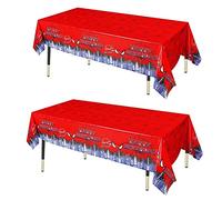 ATBEAMEN 2Pack 130 * 220cm Red Cartoon Party Table Cloth for Boys Birthday, Rectangular Party Disposable Table Cover Plastic Tablecloths for Kids,Superhero Birthday Decor