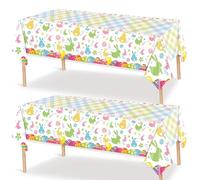 ATBEAMEN 2Pcs Easter Bunny Egg Day Tabe Cloth,137 * 274cm Happy Easter Day Tablecloths Plastic Table Cover Party Color Egg Disposable Rectangular Bunny Table Cover for Easter Rabbit Birth Party Decor