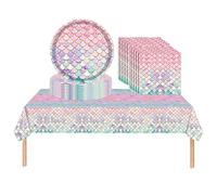 ATBEAMEN 37Pcs Mermaid Decorations Kit with Table Cloth, Plates, Napkins & More for Girls Party Supplies