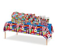 ATBEAMEN 41Pcs Multicolor International Flag Party Tableware Decorations for Sports Event, Includes Tablecloth, Plates, Cups, Napkins