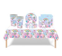 ATBEAMEN 41Pcs Unicorn Party Tableware Decorations for Girls Birthday,Unicorn Girls Party Table Cloth,Unicorn Party 7inch Paper Plates,Paper Napkins,Cups for Girls Kids Unicorn Theme Party Favor